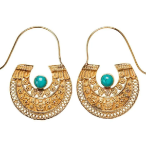 Turquoise Filigree Dot Work Flower Tribal Hoop Earrings