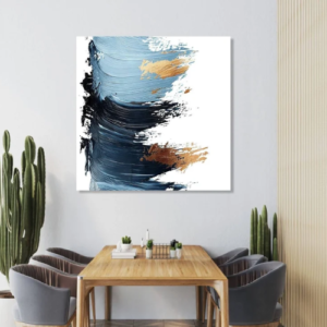 Handmade painting with blue, gold, black paint