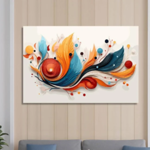 Handmade painting with flowy leafy abstract in red, orange, blue